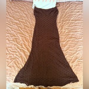 Brown Bardot Lace Floral Dress - Elegant Women’s Evening Dress